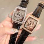Best Replica Cartier Diamond Lady Watch Black Leather Strap